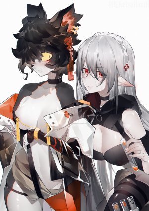 明日方舟,阿,yushi_ketsalkoatl,兽耳,No-Bra,nopan,脱衣,百合