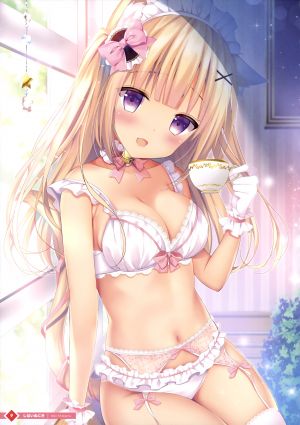 原创,しばいぬ_にき,兽耳,铃,bra,露胸,茶发,猫耳,猫娘,猫尾,项圈,cleavage,手套,发饰,holding,巨乳,Lingerie,长发,视线正对,露脐,開いた口,胖次,紫色眼,笑顔,single,闪亮,黑丝,下着,白丝