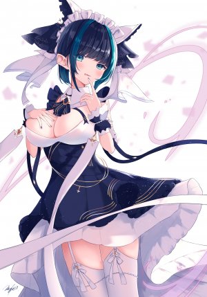 碧蓝航线,チェシャー,女仆,No-Bra,短裙,掀裙,Stockings,黑丝