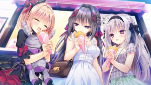 神崎愛実,真愛の百合は赤く染まる,Rubi-sama,呆毛,金发,脸红,クレープ,连衣裙,游戏CG,哥特式洛丽塔,holding,萝裙,长发,開いた口,紫色眼,缎带,短发,银发,笑顔,草莓