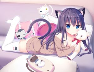 師走ほりお,兽耳,猫,猫耳,黑丝