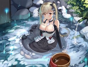 m_chant,フォーミダブル,碧蓝航线,拟人,脸红,breast_hold,茶发,哥特萝莉,萝裙,长发,红色眼,黑丝,双马尾