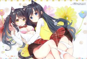 kutata,兽耳,bra,猫耳,panty_pull,制服