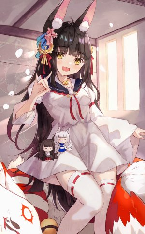 ぱにぽ,加贺,長門,碧蓝航线,兽耳,チビ,和服,妖狐,黑丝