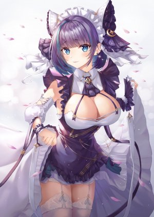 碧蓝航线,チェシャー,女仆,No-Bra,短裙,掀裙,Stockings,黑丝