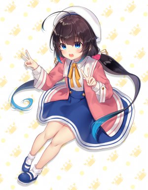 龙王的工作!,雏鹤爱,gyozanuko,长发,single,長身像,脸红,開いた口,碧眼,前发,茶发,白背景,双马尾,呆毛,全身