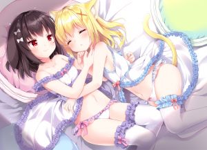 irori,原创,兽耳,黑发,金发,脸红,兔耳,猫娘,萝莉,露脐,胖次,红色眼,短发,百合,sleeping,黑丝,下着