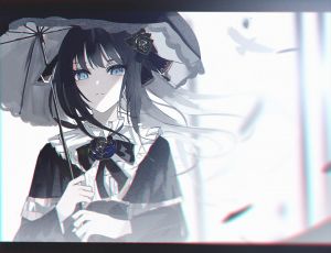 グリーンナイト,arcaea,黑发,碧眼,哥特萝莉,萝裙,长发,rose,雨伞,polychromatic