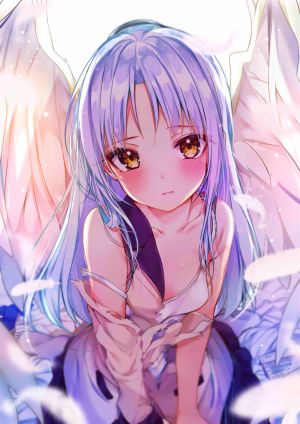 rouka,天使,天使的心跳,Lingerie,制服,翅膀,银发,坐姿,短裙,貧乳,single,爆衣