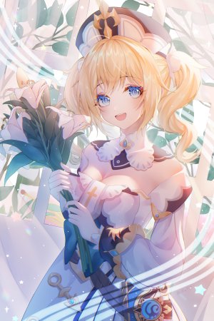 原神,芭芭拉,前发,露肩,碧眼,露胸,连衣裙,长袖,貧乳,single,结发,双马尾