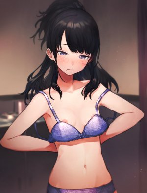 偶像大师,風音日和,前发,露肩,黑发,脸红,bra,长发,露脐,nipples,胖次,下着,脱衣