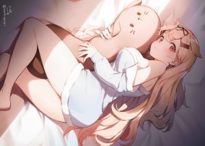にゅむ,夕立,艦隊これくしょん,拟人,裸足,金发,脸红,露胸,长发,红色眼,衬衫,signed