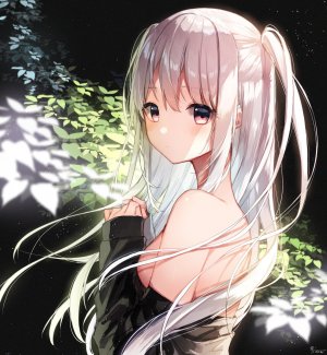 原创,sakuyunomi,前发,露肩,露胸,leaf,长发,视线正对,横乳,衬衫,银发,single,双马尾