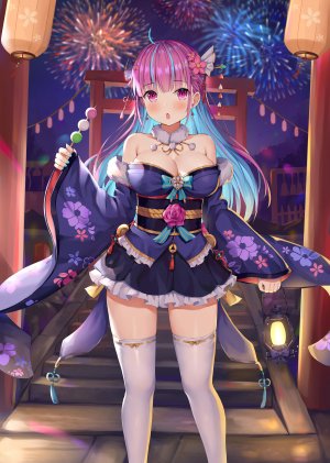 Vtuber,Hololive,湊あくあ,埃策尔,长发,single,長身像,脸红,视线正对,開いた口,露胸,前发,露肩,巨乳,粉发,holding,cleavage