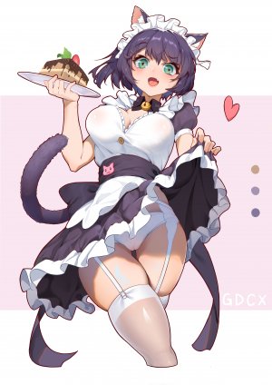 原创,meng_zhongfeng_ji_li_mm,兽耳,前发,铃,黑发,脸红,露胸,cameltoe,猫耳,猫娘,猫尾,吊带袜,绿色眼,holding,巨乳,视线正对,開いた口,胖次,衬衫,短发,短裙,掀裙,single,黑丝,下着,白背景,白丝