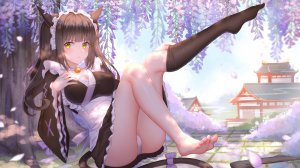 原创,xiaolailailai,兽耳,围裙,黑发,三股辫,长发,女仆,胖次,短裙,黑丝,双马尾,下着,黄色眼