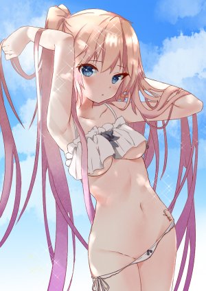 狐饼Eugrlt,女の子,水着,へそチラ,乳カーテン,欧派,指を突っ込みたいへそ,髪結い,少女