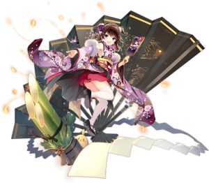 manjuu,z35,z36,碧蓝航线,さくら小春,脸红,露胸,茶发,发饰,holding,和服,长袖,视线正对,オビ,開いた口,紫色眼,rose,短裙,笑顔,single,黑丝,白丝,絶対領域