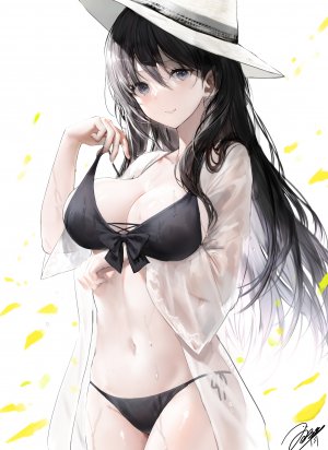 haori_iori,水着,breast_hold,泳装,脱衣