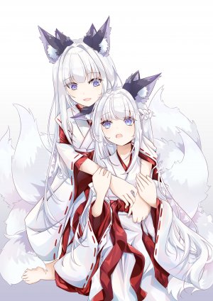 luo_shang_hua,兽耳,和服,妖狐,百合